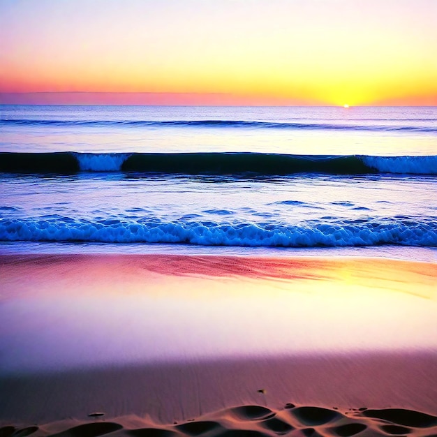 Beeld van een rustig strand bij zonsondergang