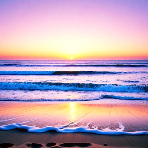 Beeld van een rustig strand bij zonsondergang