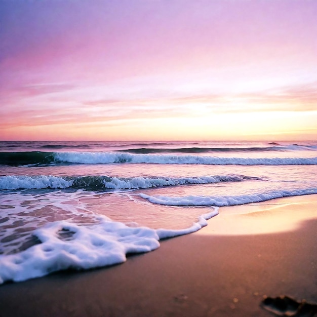 Beeld van een rustig strand bij zonsondergang