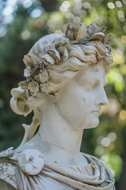 Beeld van een vrouw op de begraafplaats detail van een hoofd