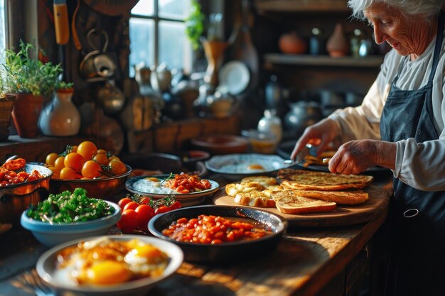 beeld van Engels ontbijt met eieren tomaten bacon bonen paddenstoelen en worst