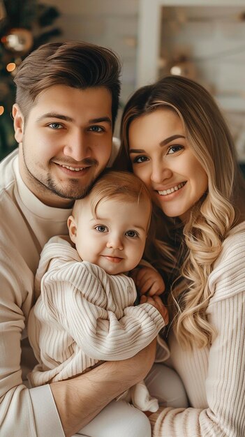 beeld van portret van schattig liefelijk gezin samen glimlachend naar de camera