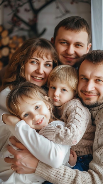 beeld van portret van schattig liefelijk gezin samen glimlachend naar de camera