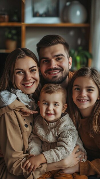 beeld van portret van schattig liefelijk gezin samen glimlachend naar de camera