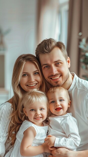 beeld van portret van schattig liefelijk gezin samen glimlachend naar de camera