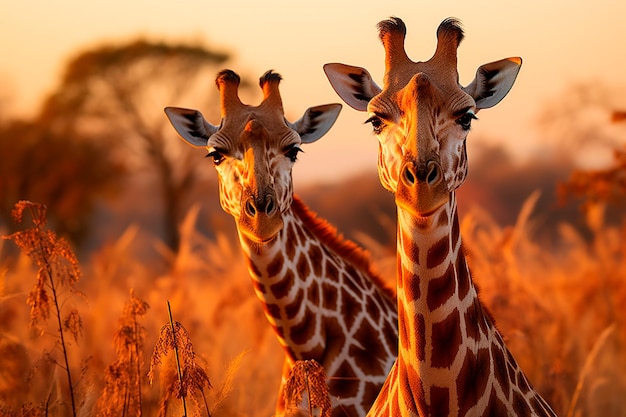 beeld van sierlijke statige en serene giraffen Afrikaanse savanne