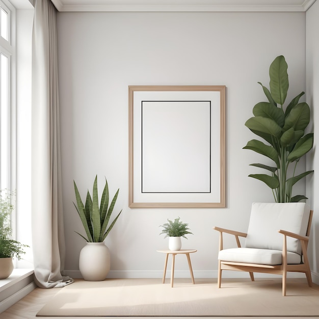 beeldframe op witte muur in moderne woonkamer mock up interieur in Scandinavische stijl gratis kopie s