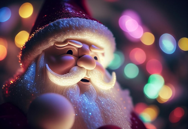 Beeldje van Kerstmis Santa Claus close-up tegen de achtergrond van lichten AI gegenereerd