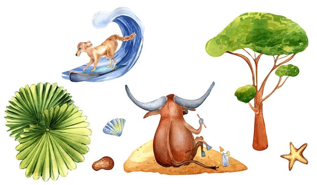 Beeldverhaal Australische dieren die op de illustratie van de strandwaterverf rusten