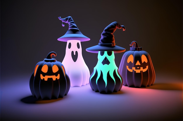 Foto beeldverhaalreeks halloween-spoken op donkere achtergrond 3d illustratie