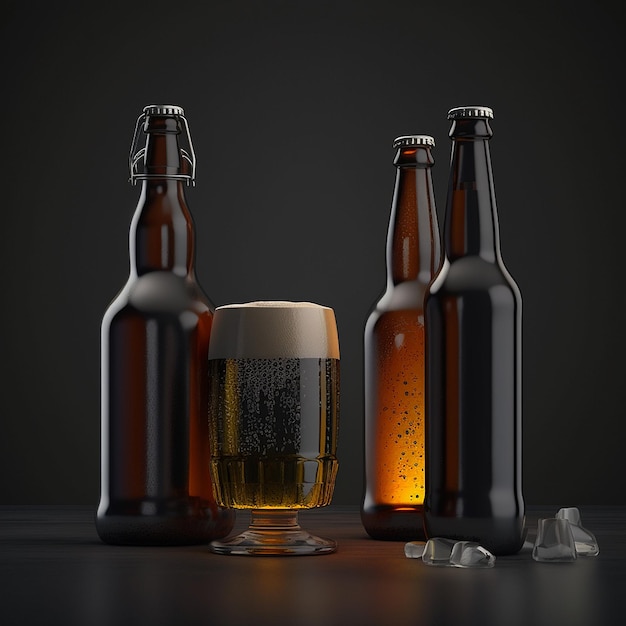 Beer alcohol drink bottle with glass AI Generated