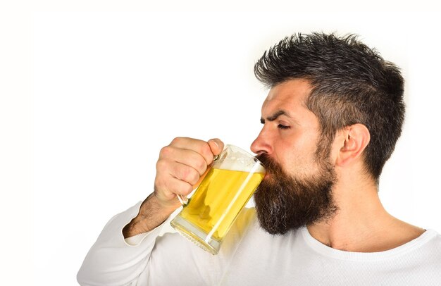 Beer alcohol glass of beer oktoberfest bearded man with glass of beer we meet oktoberfest bearded