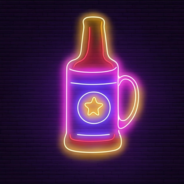 Photo beer alcoholic drink retro neon sign bright electric light signage