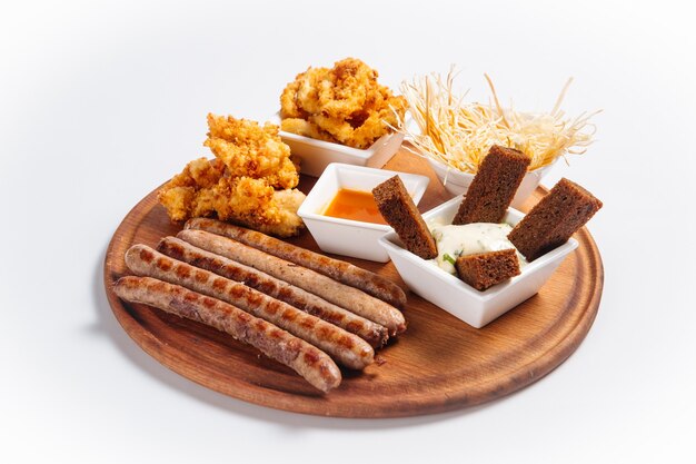 Beer appetizer snack platter isolated