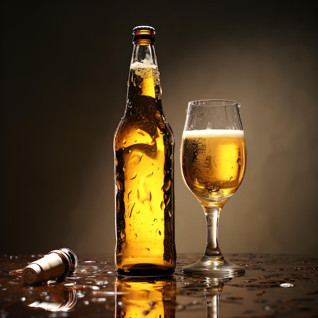 Foto bottiglia di birra e bicchiere di birra birra vino nel bicchiere generativo ai