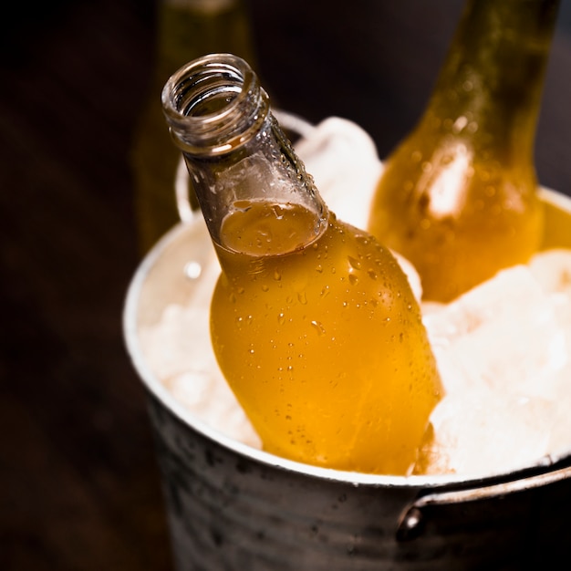 Photo beer bottle on bucket