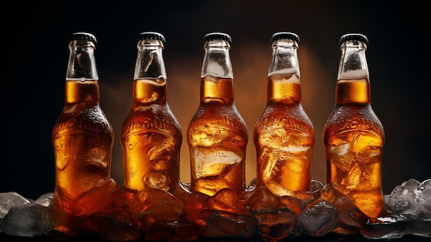 Photo beer bottle chilled in ice