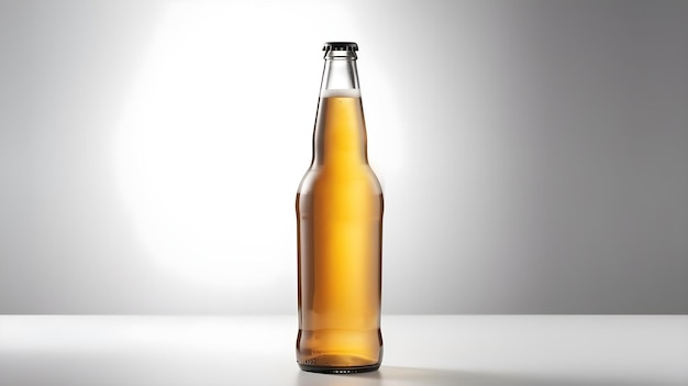 Beer bottle glass long neck with foamy frothy beer mock up clean studio shot isolated on white