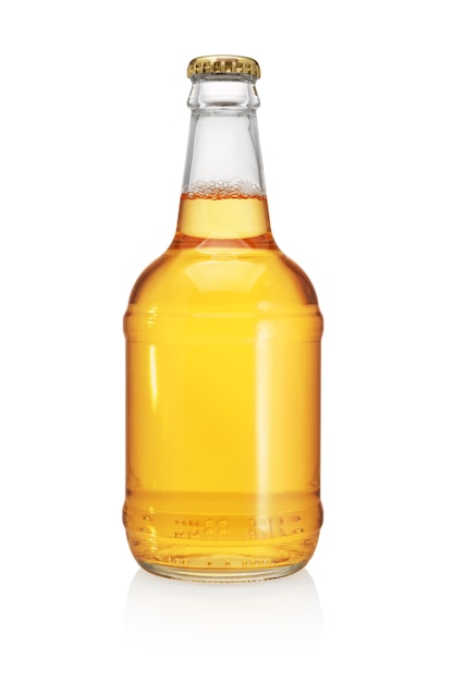 Beer bottle isolated on white background. Transparent, without label.