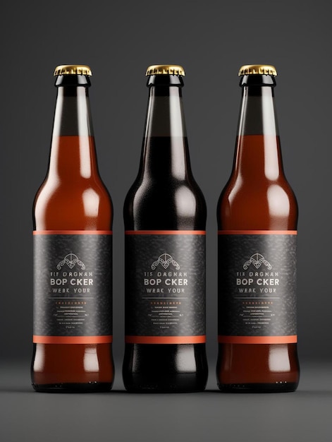 beer bottle mock up three bottles blank label high quality highly detailed k mockup hd