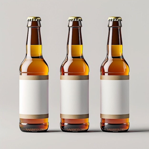 Beer Bottle MockUp Three Bottles with Blank Label