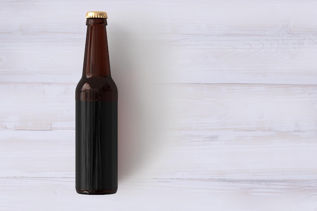 Photo beer bottle mockup with blank label on wooden background oktoberfest concept