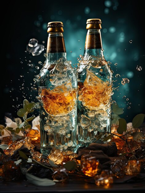 Beer bottle with splashes