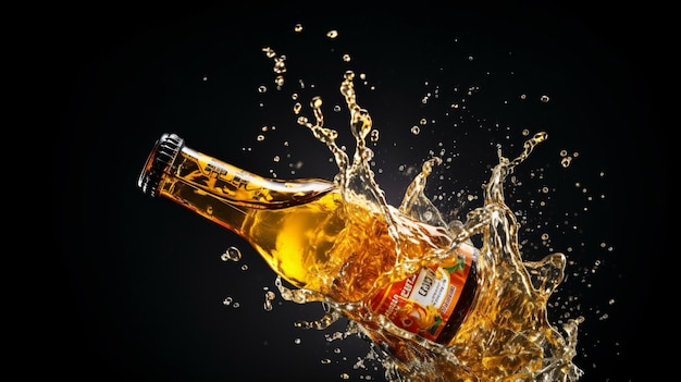 Beer bottle with splashing liquid