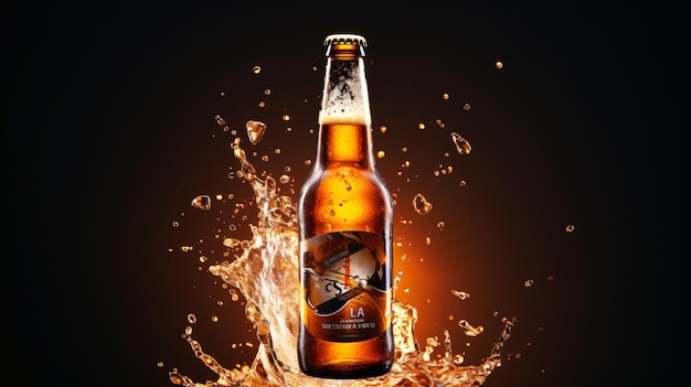 Beer bottle with splashing liquid