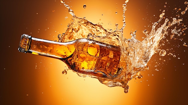 Beer bottle with splashing liquid