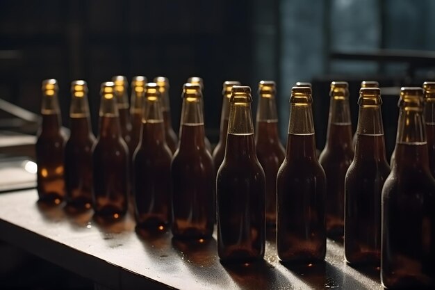 Beer bottles on the conveyor belt Neural network AI generated