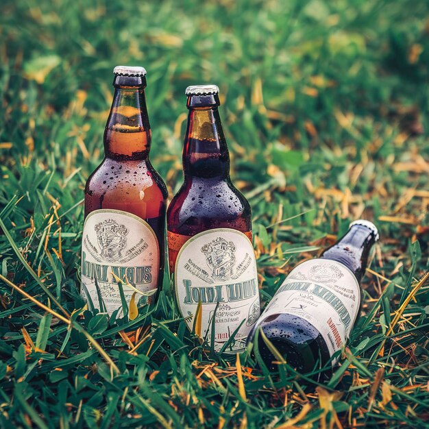 beer bottles lying on grass