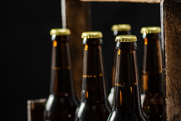 Beer bottles in an old box