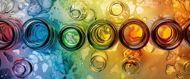 Foto bottiglie di birra disegni vorticosi colori vivaci fondo della giornata internazionale della birra