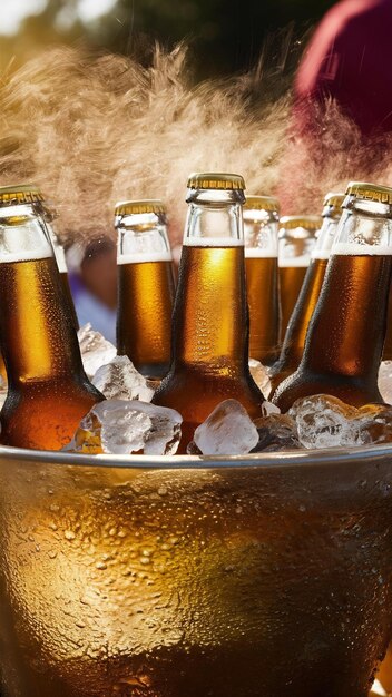 Beer bottles with ice