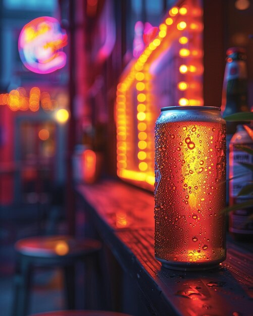 Photo beer cans in sharp focus with the vibrant background