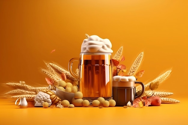 Beer day for advertising concept with some related objects 3d low poly graphic generative AI