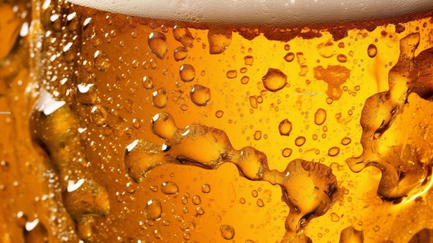 ビールの説明 完璧に注がれたビールのクローズアップショット 黄金色と沸騰の冠を冠した