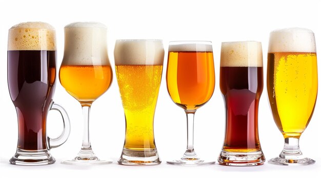 beer drinks in glasses on white background Generative Ai