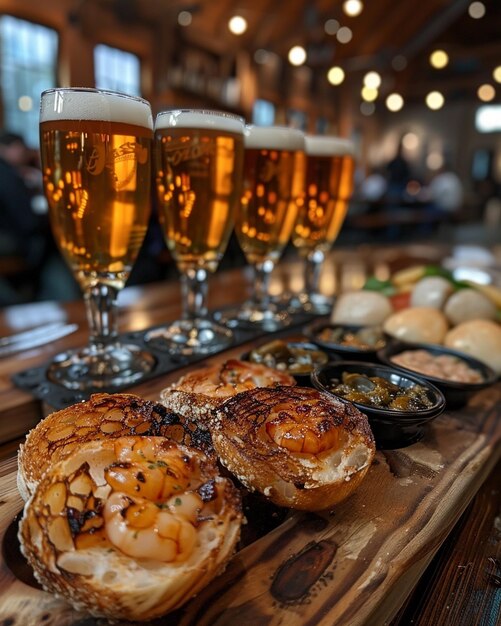 Photo a beer flight paired with seafood appetizers wallpaper