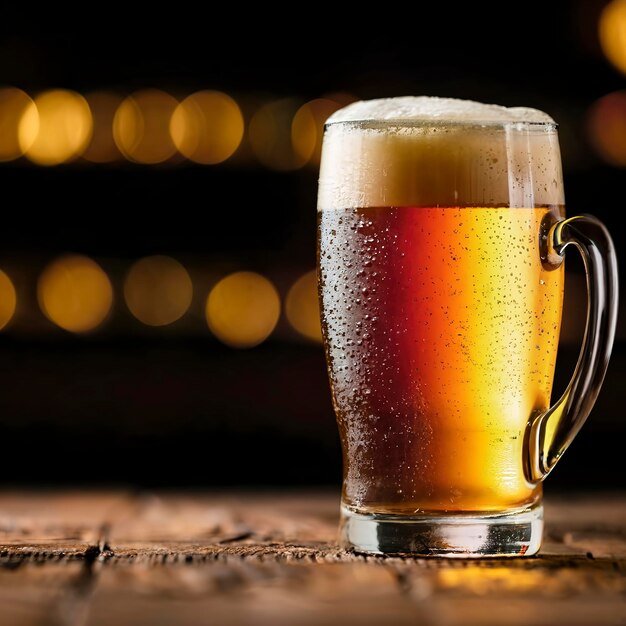 Beer Glass Celebration Bokeh Light Beer Drink Celebrate and relax concept with copy space