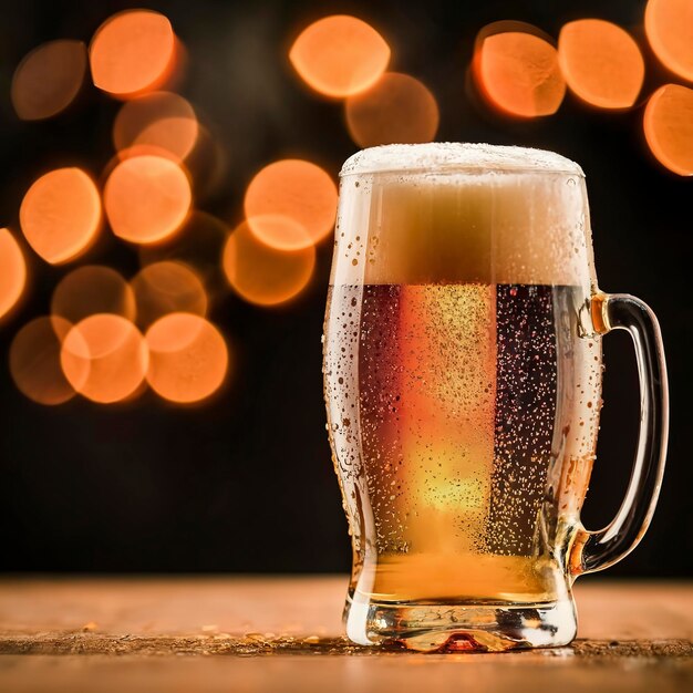 Beer Glass Celebration Bokeh Light Beer Drink Celebrate and relax concept with copy space