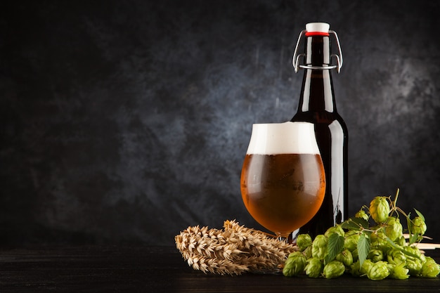 Beer glass on dark background