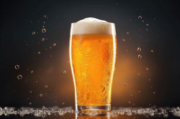 A beer glass filled to the brim with golden liquid