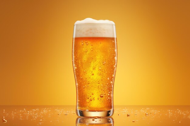 A beer glass filled to the brim with golden liquid