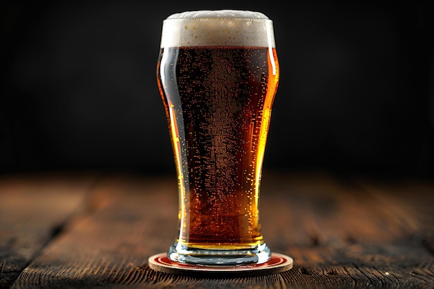 a beer in a glass sitting on a wooden table high quality high resolution