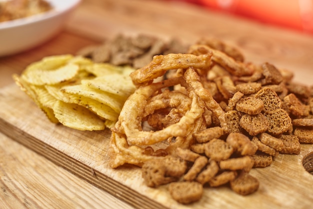 Beer glass and snacks