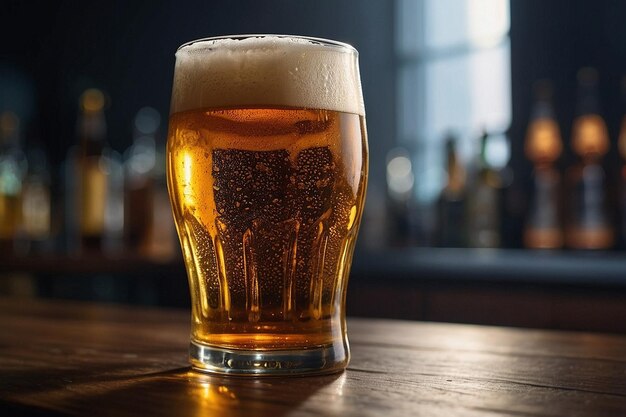 A beer glass with a dynamic light reflection