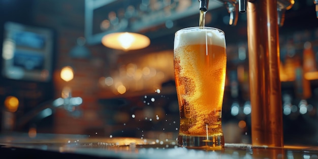 beer in a glass with foam Generative AI