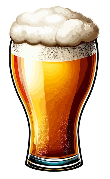 Beer glass with foam isolated on white background Clip art illustration style AI generated